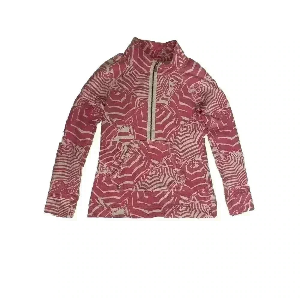 Lilly Pulitzer XS Half Zip Popover Sweatshirt Top Pink Umbrella Cabana Skipper